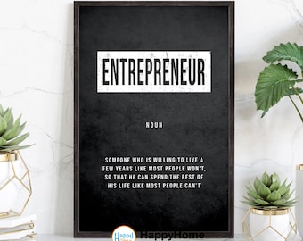 Entrepreneur Definition Motivational Wall Art | Inspirational Wall Art Entrepreneur Quote Poster Home Art Office Decor Canvas Modern Art