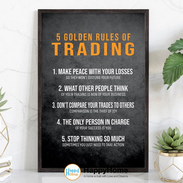 5 Golden Rules of Trading Wall Art Motivational Quotes Inspirational Canvas Poster | Trading Rules Wall Art Home Art Office Decor Modern Art