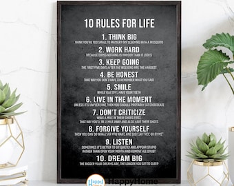 10 Regeln für das Leben Motivierende Inspirierende Zitate Wand Kunst Leinwand | Motivierende Zitate Home Art Office Decor Moderne Kunst Decor