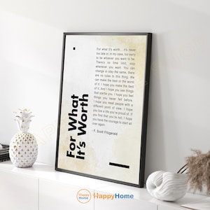 F. Scott Fitzgerald Quote Wall Art For What It&#39;s Worth Motivational Quote Inspirational Poster Prints Art Home Decor -PC08