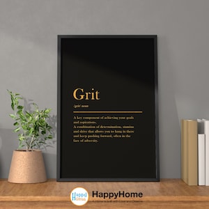 Grit Definition Poster Motivational Wall Art | Inspirational Wall Art Entrepreneur Quotes Poster Home Art Office Decor Modern Canvas Art