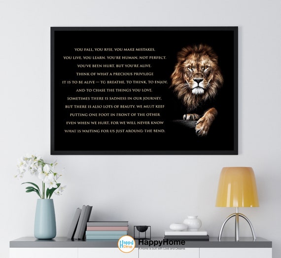 Lion Wall Art You Are Human, Not Perfect Inspirational Wall Art