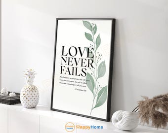 1 Corinthians 13:8 Bible Verse Wall Art Love Never Fails Scripture Quote Print Christian Bible Art Poster Home Decor -PG38