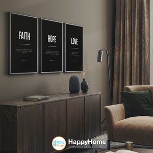 Faith Hope Love Bible Verse Wall Art Set Motivational Bible Poster | Inspirational Wall Art Poster Home Decor 3 Piece Wall Art Set