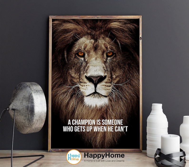 Lion Poster Motivational Inspiration Quotes Wall Art - A Champion Quotes | Lion Motivational Quotes Print Canvas | Lion Quotes Wall Art image 5