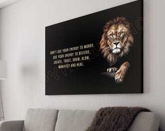 Arte de parede de leão Use sua energia Citações motivacionais Impressão inspiradora Tela Arte para casa Decoração de escritório Arte moderna - PB56