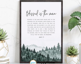 Psalm 1:1-3 Blessed is the man | Bible Verse Wall Art | Modern Christian Decor | Scripture Print Bible Quote Poster Office Decor Modern Art