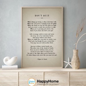 Edgar A. Guest Don&#39;t Quit Wall Art Motivational Quotes Poster | Edgar A. Guest Don&#39;t Quit Poem Inspirational Wall Art Office Decor