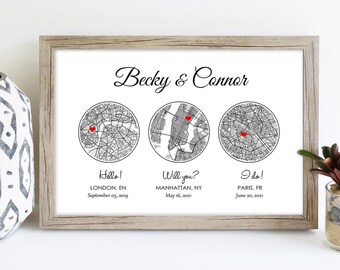 Personalized Engagement City Map Print | Custom Anniversary Wall Art