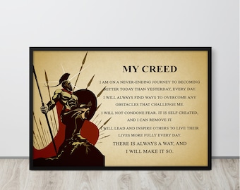 Spartan Warrior Poster Motivational Inspiration Quotes Poster My Creed | Spartan Warrior Wall Art Decor | Motivational Quotes My Creed Print