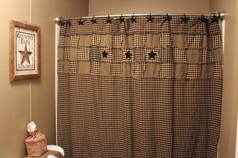 Primitive Rag Shower Curtain Black And Tan