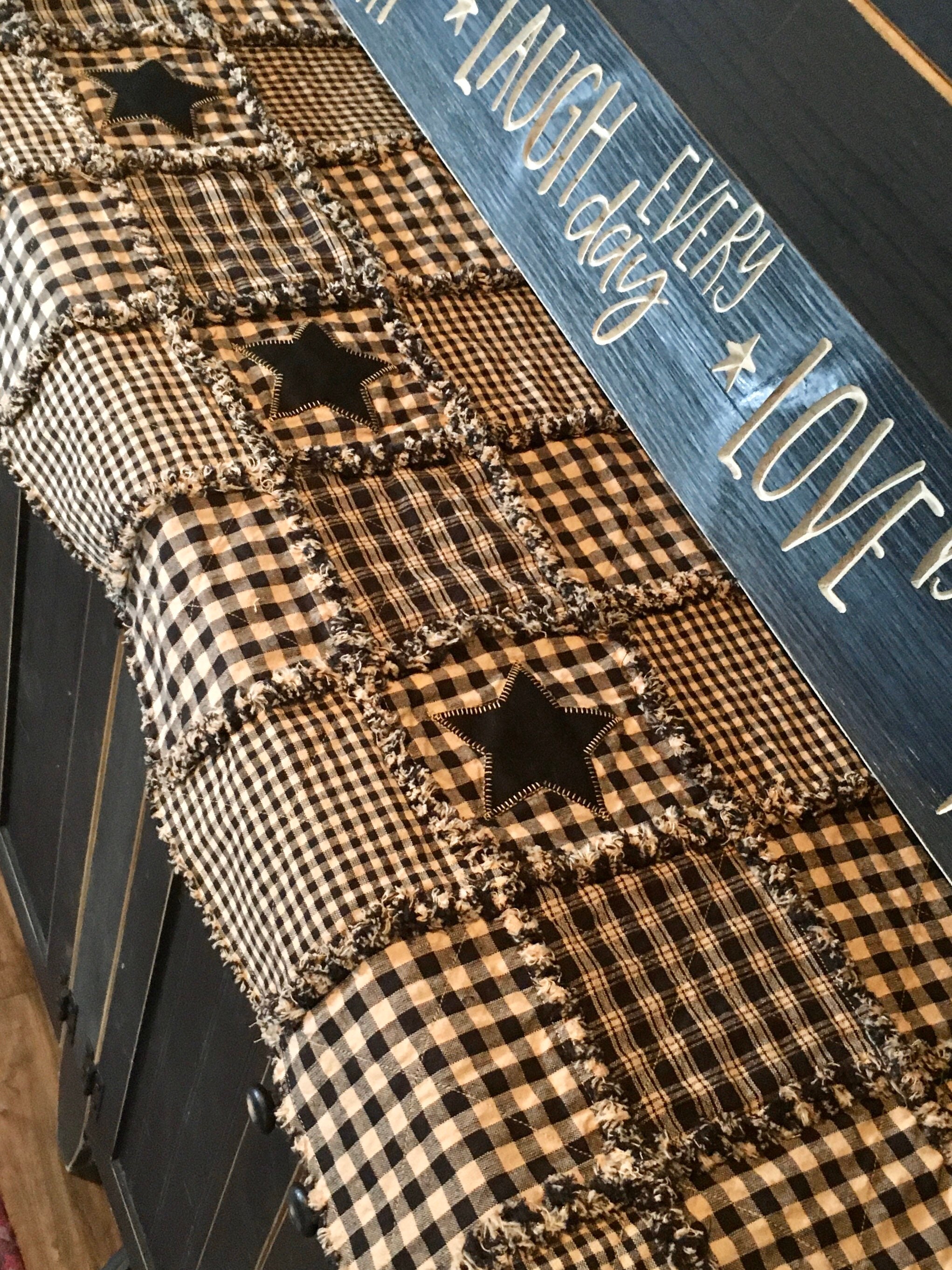 Primitive Rag Table Runner Black and Tan Etsy