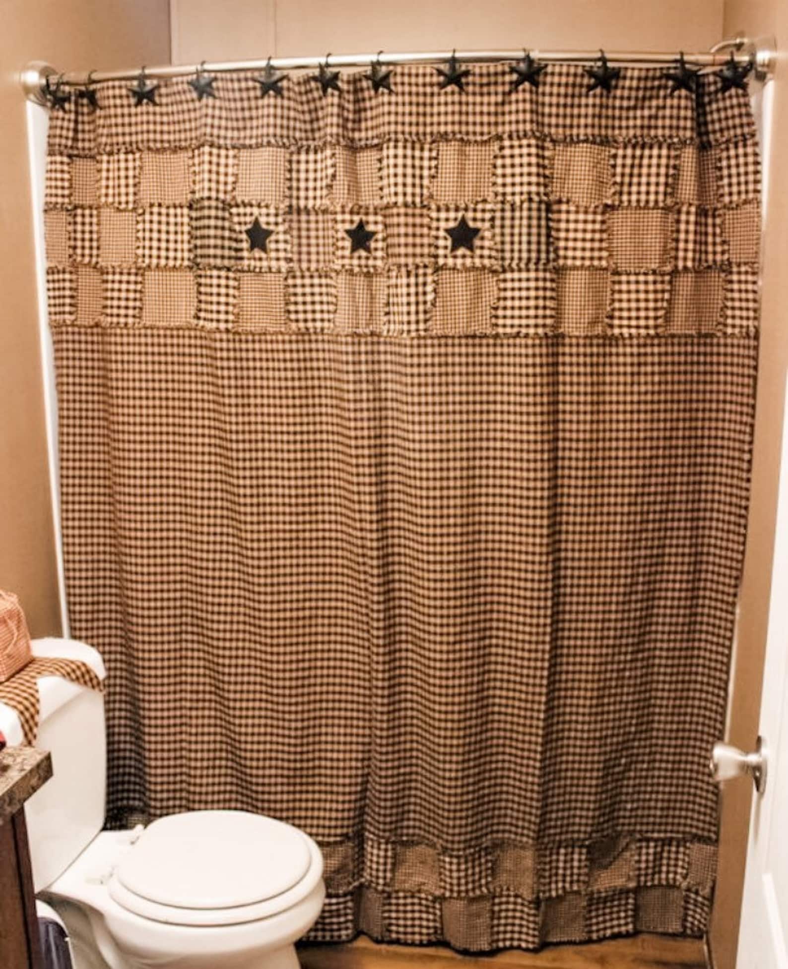 Primitive Rag Shower Curtain Black and Tan Etsy