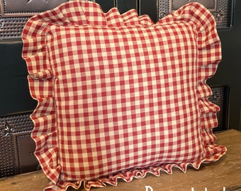 Farmhouse Ruffled Throw Pillow, Primitive Pillow