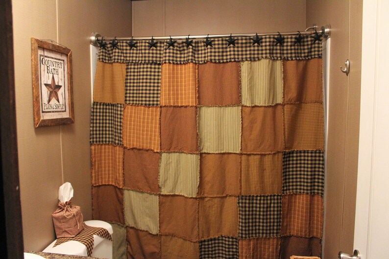 Primitive Rag Shower Curtain Ready To Ship Image 0
