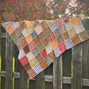 Primitive Rag Quilt, patchwork quilt, flannel back. choose size