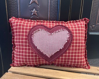 Primitive Sweetheart Rag Pillow, Valentine's Day Throw Pillow