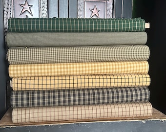 Dunroven House green, mustard, black Homespun Fabric by the yard