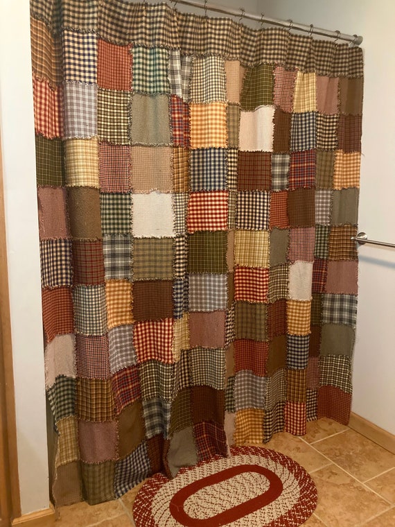Primitive Rag Shower Curtain, multi-color