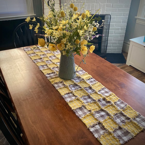 Primitive Rag Table Runner, small squares, choose fabrics