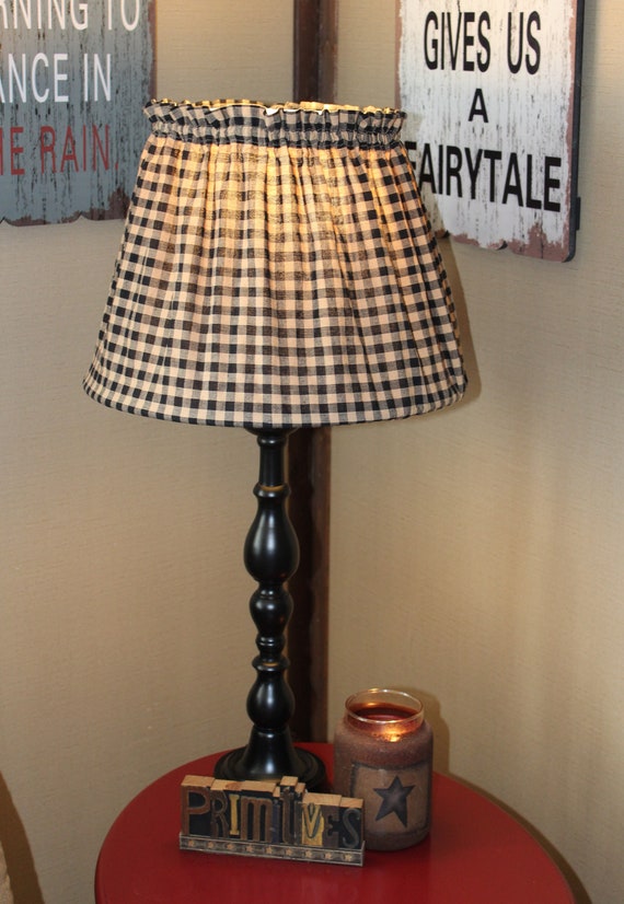 Country Primitive Honey Brown Plaid Homespun Fabric Lampshade Lamp