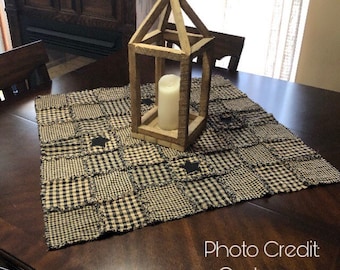 Primitive Rag Square Table Topper, Black and Tan