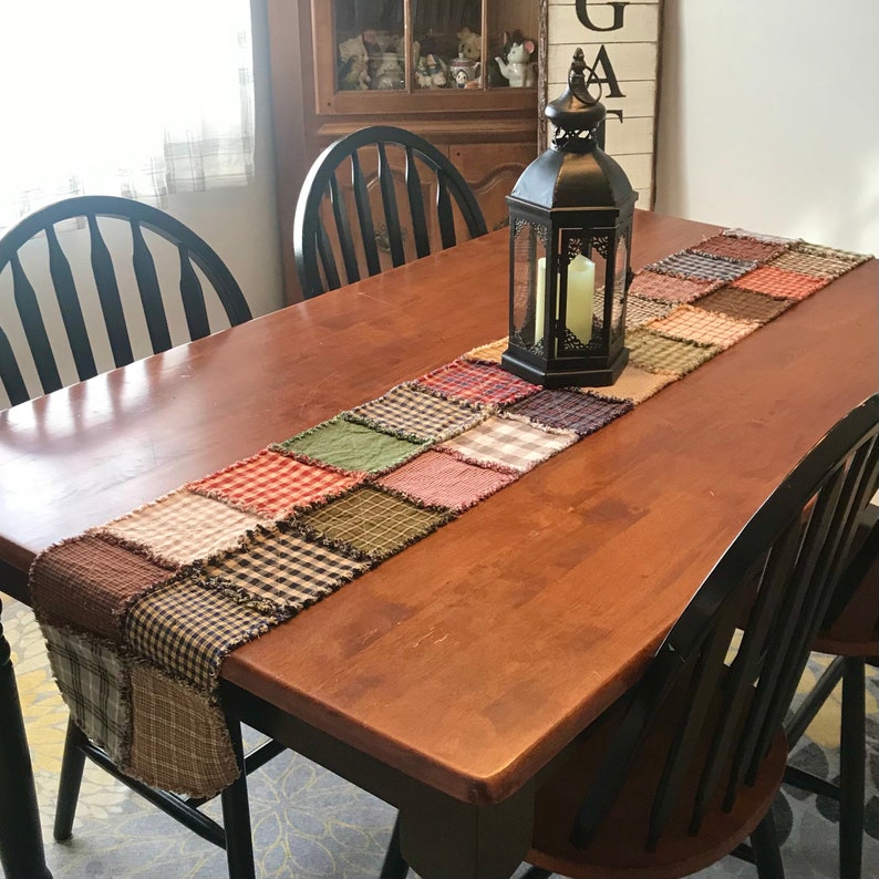 Primitive Rag Table Runner Random Colors Etsy