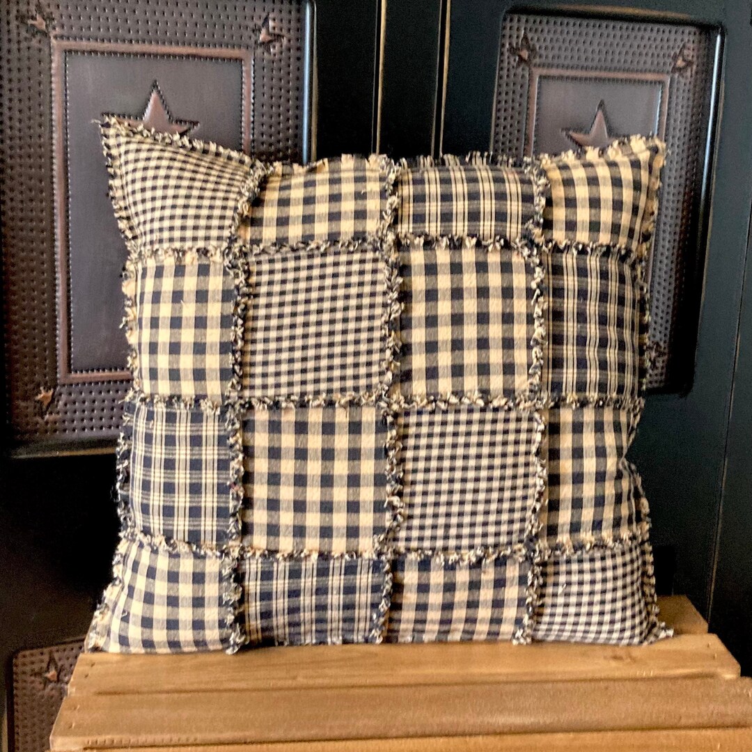 Primitive Rag Throw Pillows, Black and Tan Etsy