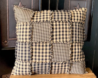 Primitive Rag Throw Pillows, Black and Tan
