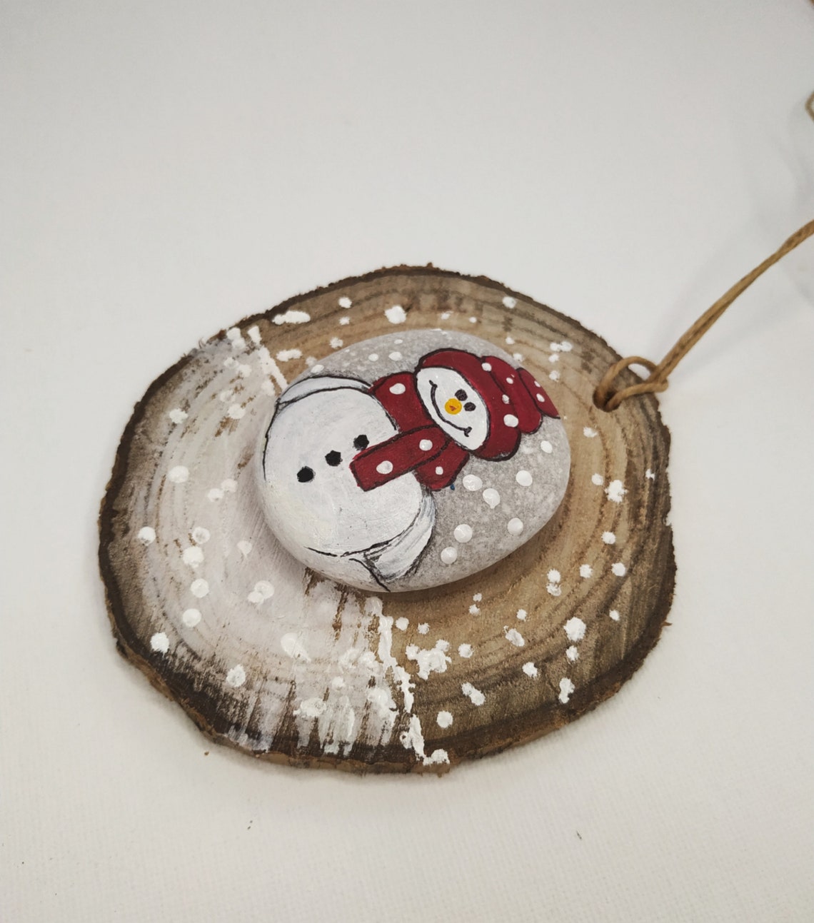Handmade Christmas wooden ornament with painted stones Etsy