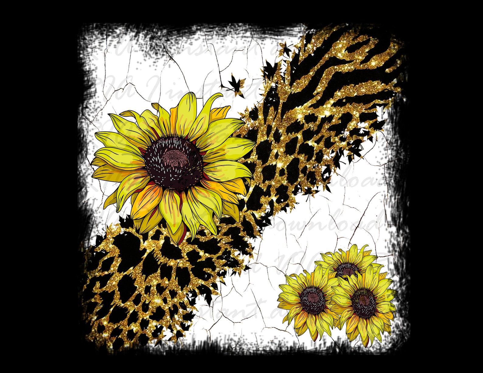 Leopard Gold Background with Sunflowers Sublimation Sunflower | Etsy
