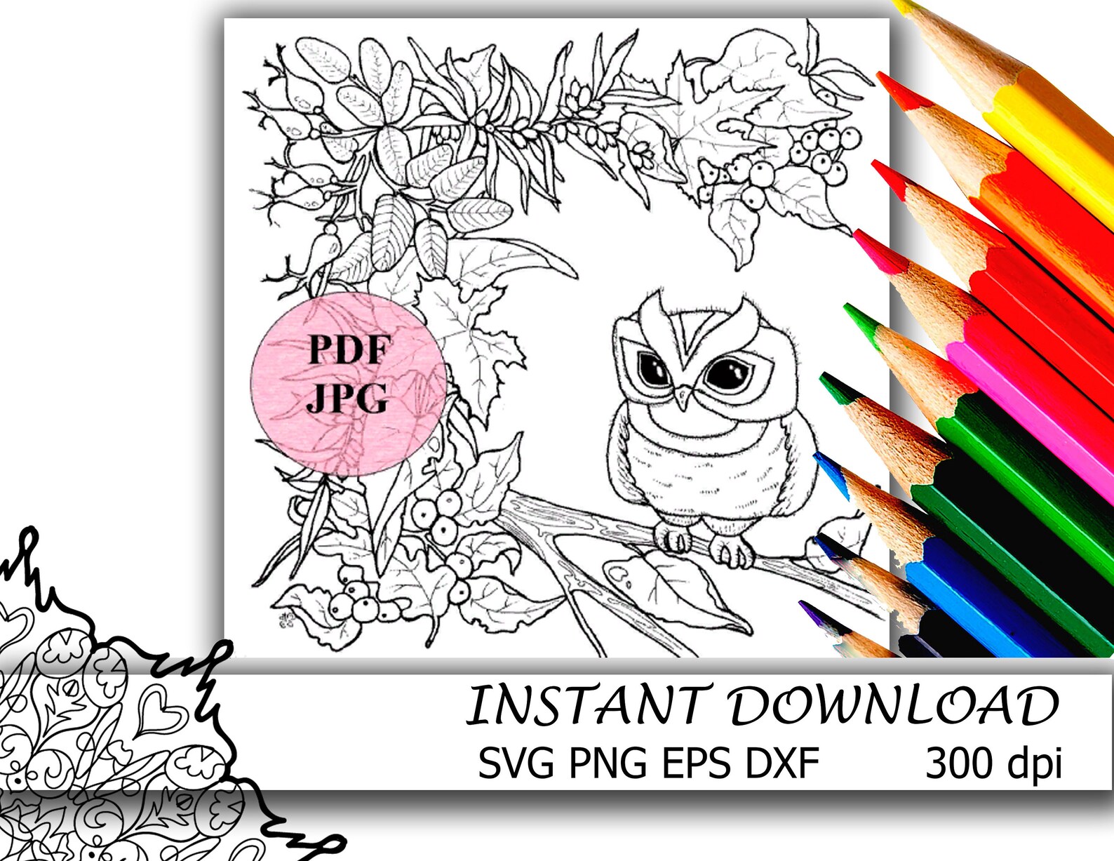 Owl Coloring Page Owl Kids Coloring Book Digital Print | Etsy