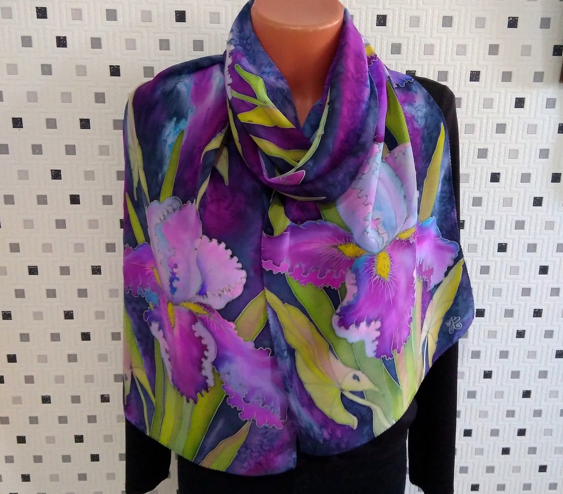 Shawls and wraps for evening dresses Silk scarf Irises Silk Etsy