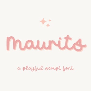 May include: A pink script font called "Maurits" with a playful design. The text is "Maurits" and below it says "a playful script font".