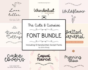 The Cute & Cursive Font Bundle | Elegant Fonts | Goodnotes Fonts | Romantic Fonts | Handwriting Font | Canva | Casual Girl Fonts | CuteFonts