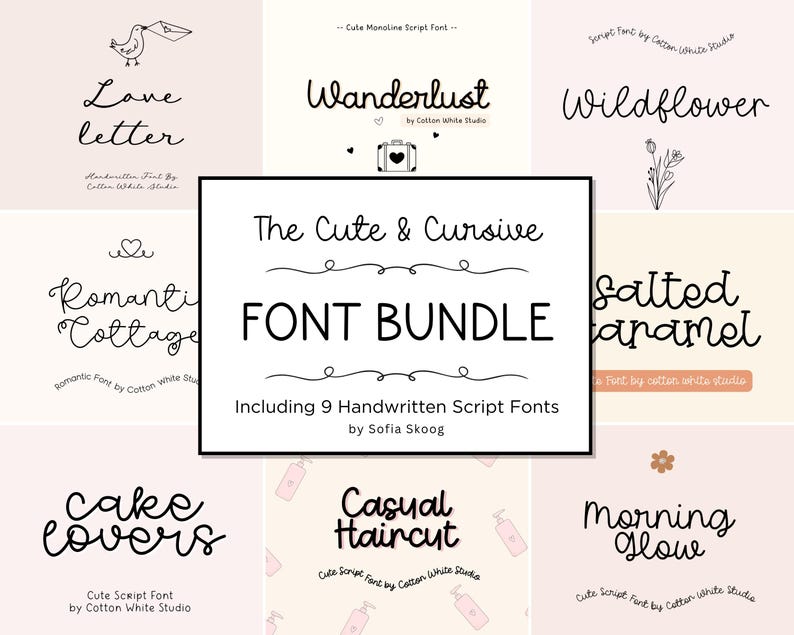 The Cute & Cursive Font Bundle | Elegant Fonts | Goodnotes Fonts | Romantic Fonts | Handwriting Font | Canva | Casual Girl Fonts | CuteFonts image 1