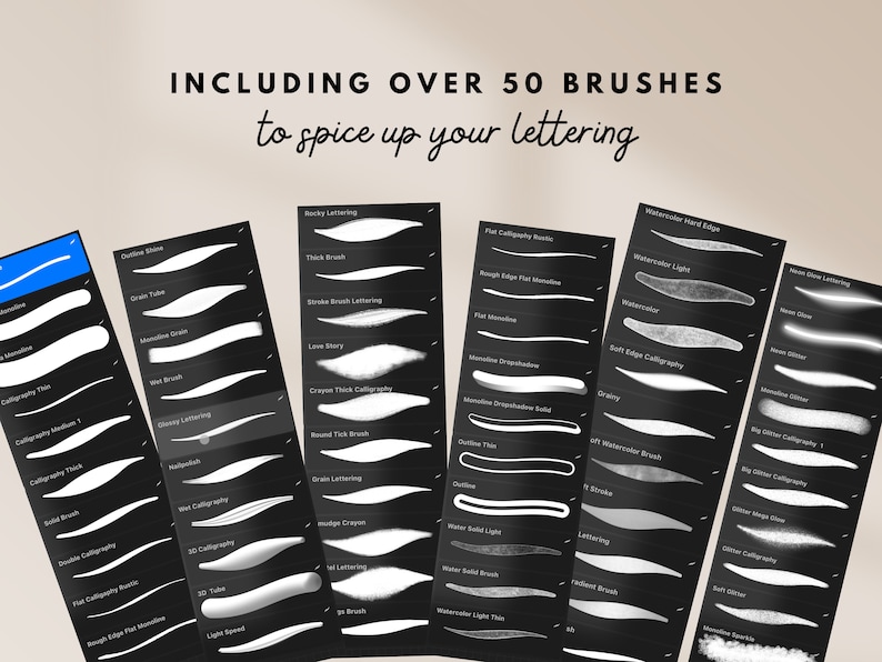 Procreate用ビッグレタリングブラシバンドル | カリグラフィーブラシ | Procreate用レタリングブラシ | Procreate用ブラシバンドル | グリッターブラシ 画像 2