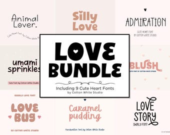 Paquete de fuentes Love Bundle con corazones lindos / Fuentes Procreate / Fuentes de San Valentín / Fuentes de corazón / Fuente linda / Canva / Fuentes para manualidades / Fuentes Cricut /