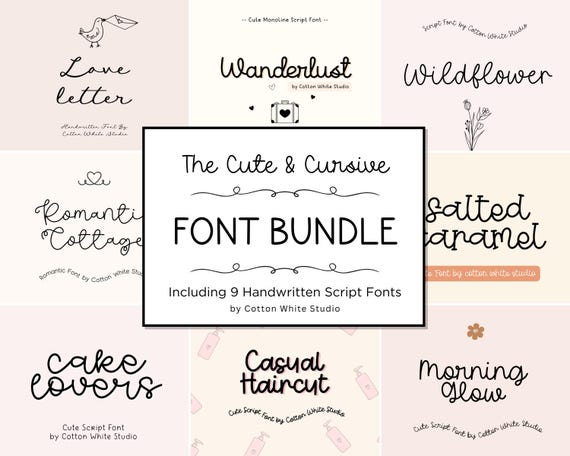 The Cute & Cursive Font Bundle | Elegant Fonts | Goodnotes Fonts | Romantic Fonts | Handwriting Font | Canva | Casual Girl Fonts | CuteFonts