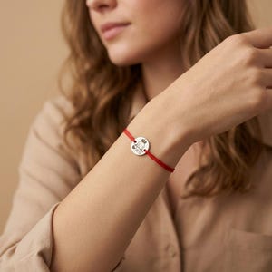 Personalized Sterling Silver Coin Bracelet: Red String Good Luck Charm