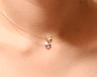 Colar invisível com flor Swarovski: gargantilha de cristal de ilusão