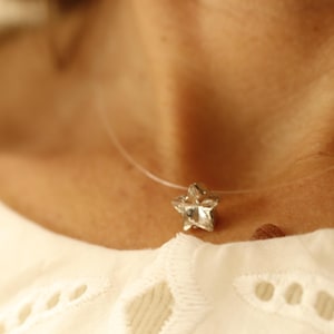 Floating necklace.Illusion Necklace.Star invisible necklace.Small Crystal wedding necklace. Wedding Gift.fishing line.transparent choker