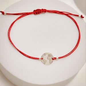 Weltkarte, Planet, Globus, Erde, rote Schnur des Schicksals, Kordel, Freundschaftsarmband, Pilot, Flugbegleiter, Luftfahrt, Reise, Schmuck Geschenk,