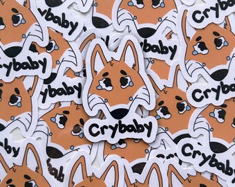 Crybaby Sad Red Fox Furry Sticker for Water Bottle Laptop Notebook