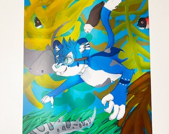 Furry Cat Ray Swimming Scuba Diving Print 8.5"x11"