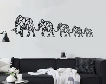 Metal Wall Art Geometric Elephants Family Metal Elephant Etsy