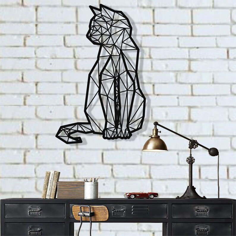 Geometric Cat Metal Wall Art Decor 3d Silhouette Home Office Decoration Bedroom Living Room Sculpture