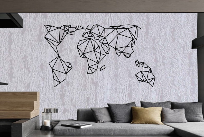 Large Metal World Map Wall Art Geometric Decor Carte Du Monde Métal Weltkarte Metall Mappa Del Mondo