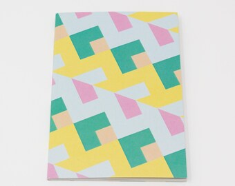 Carnet A6 - Design de carrés triangulaires de couleur pastel - Pages doublées en papier recyclé