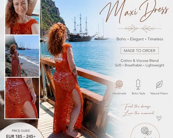 Crochet Swim Cover Up - Handmade Beach Dress - Cotton and Viscose - Boho Resort Wear - Size M
